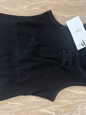 Black Ribbed Logo Tank Top